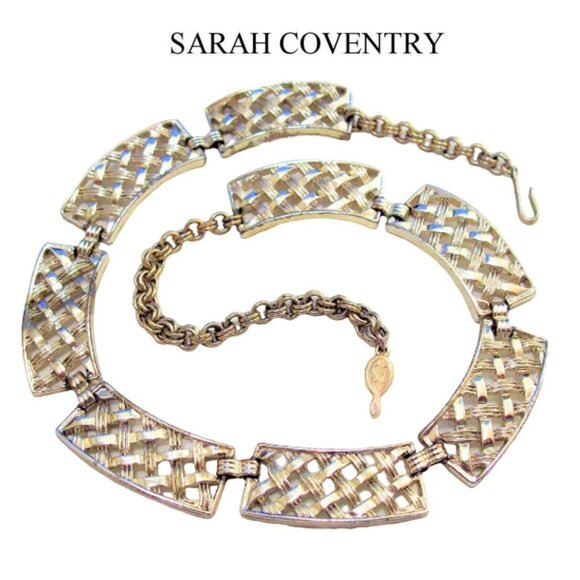 Sarah Coventry Basketweave Necklace Gold Tone - Picture 1 of 4